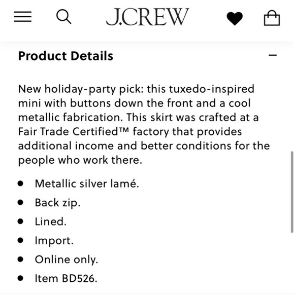 NWT J.Crew Collection mini skirt tuxedo inspired with silver tinsel - Picture 4 of 10